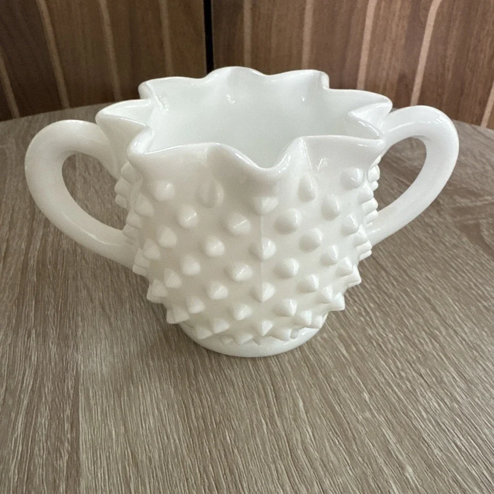 Vintage FENTON Hobnail Milk Glass Star-Shaped Open Sugar Bowl